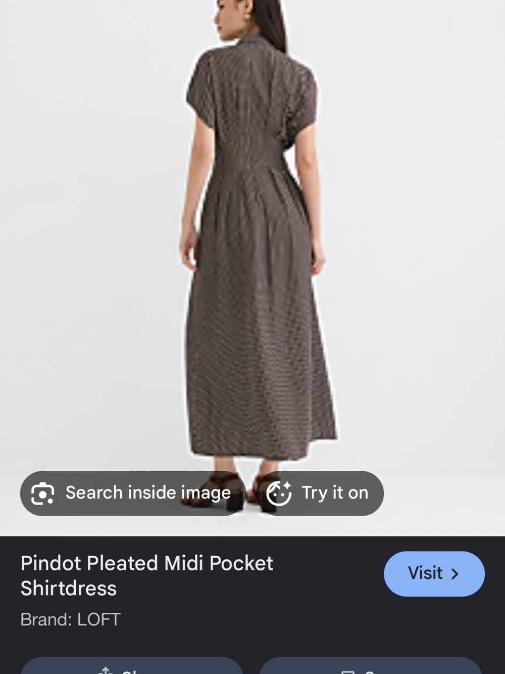 LOFT Brown Pindot Pleated Midi Shirtdress - Picture 2 of 4